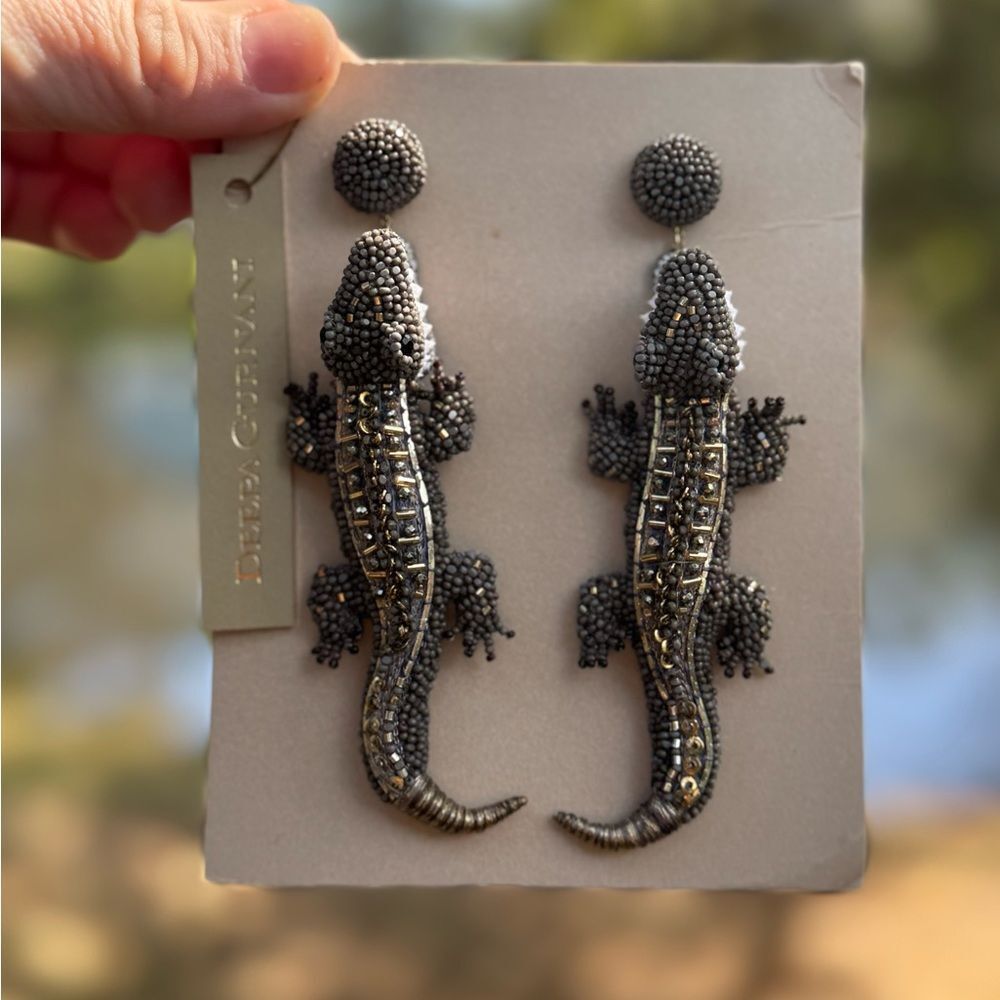 NWT Deepa Gurnani Crocodile Alligator Intricate Hand Beaded Earrings